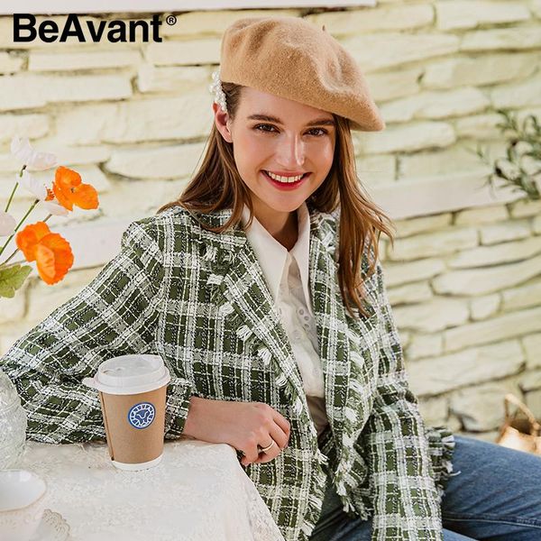 

beavant elegant women green plaid jacket coat long sleeve casual autumn winter outwear female streetwear ladies 2021 women's jackets, Black;brown