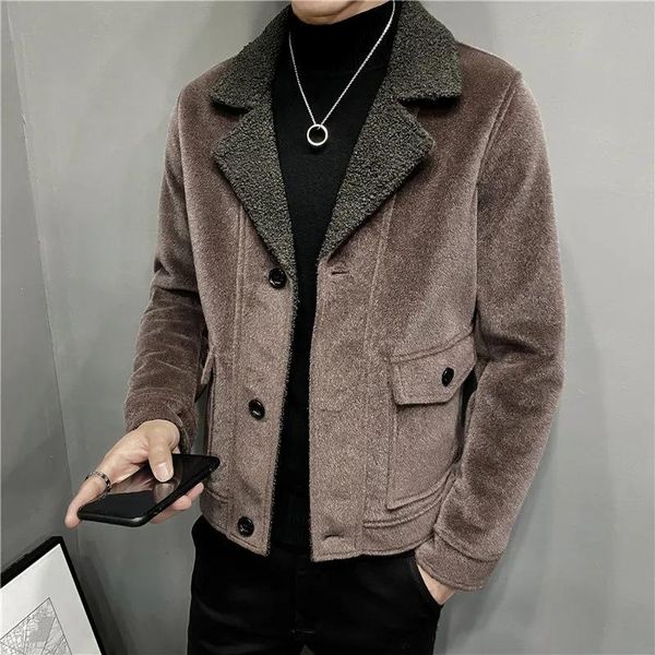 

men's wool & blends men woolen coat short black jacket thicken warm abrigo hombre autumn winter ropa korean long sleeve trench outwear