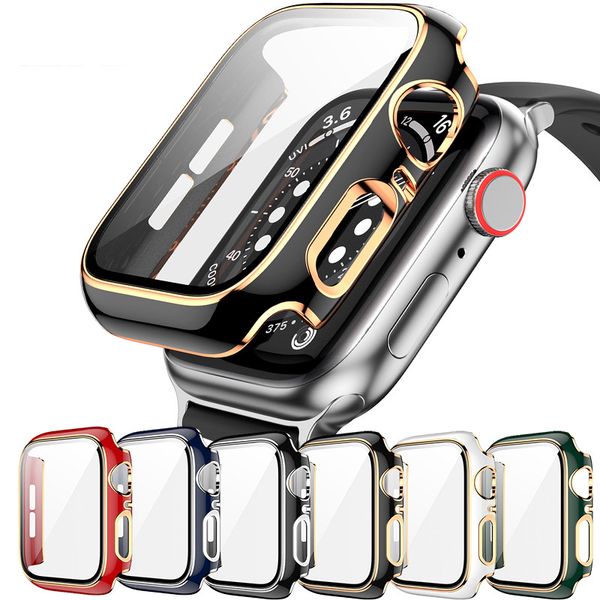 

pc hard case with tempered glass film for apple watch se cover series 6 5 4 3 screen protector 40mm 44mm 38mm 42mm