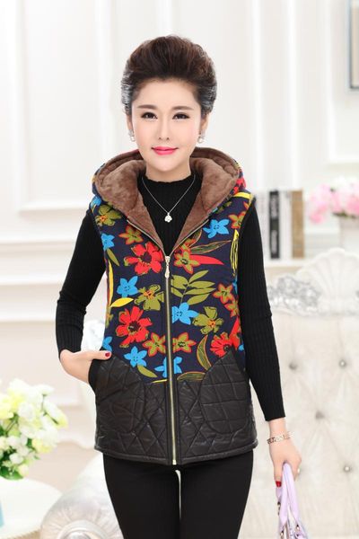 

women's vests woman spring plus size print hooded thick female autumn oversized warm down outerwear lady winter loose overcoat, Black;white