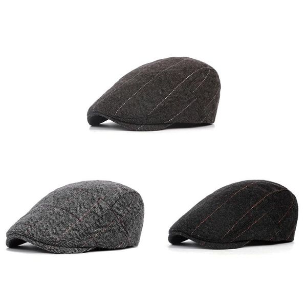 

wholesale 2021 autumn and winter hat men's middle old aged duck tongue forward cap british style classic plaid woolen beret outdoor ha, Black;white