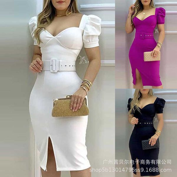 

202 new tight-fitting bag hip belt one-piece dress y1006, Black;gray