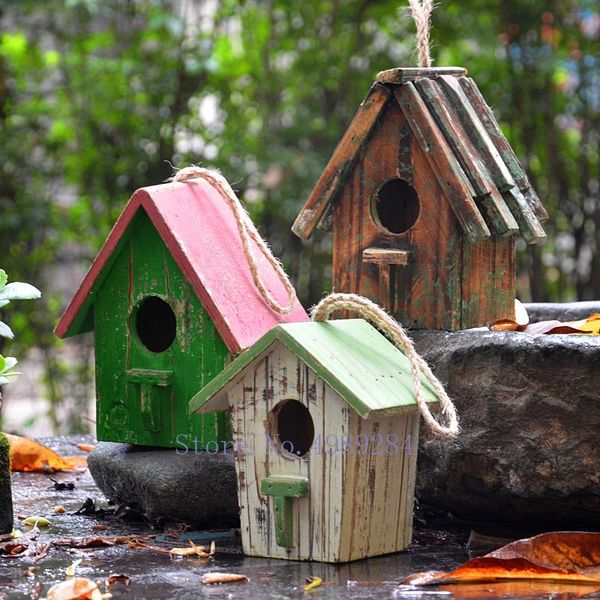 

garden decoration accessories bird house small rural wooden nest birdcage wall mount breeding outdoor cages