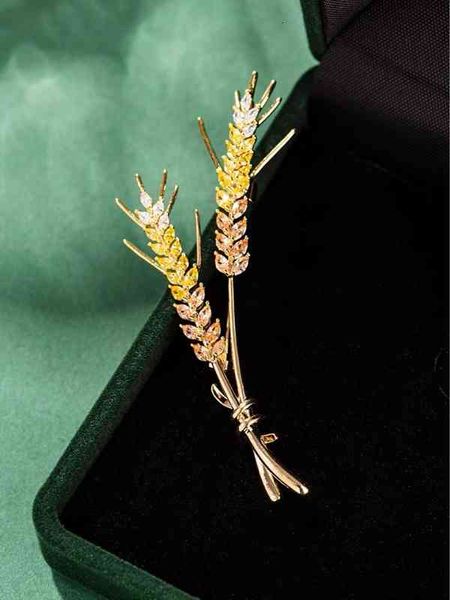 

women's flower decoration baking paint naked gold korean elegant zircon wheat ear brooch, Gray