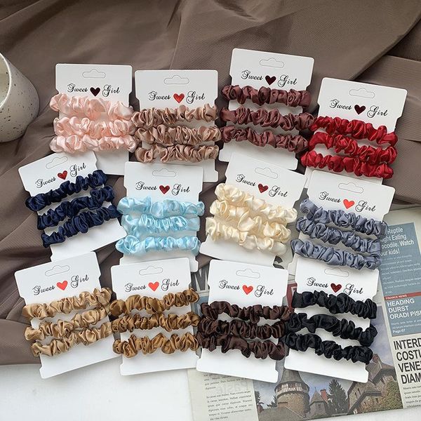 

hair accessories 3 pcs/set silk scrunchies solid color elastic bands for women girls large ties ponytail holder, Slivery;white