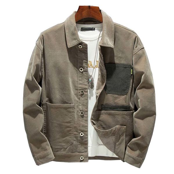 

men's jackets cargo casual denim pocket pathchwork khaki outwear coats for male clothing size m-4xl 0xft, Black;brown