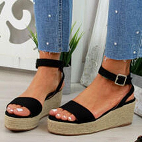 

woman sandals summer platform fashion leopard women sandal wedges shoes casual peep toe black plus 43