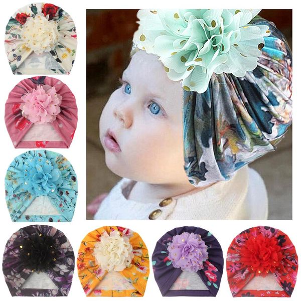 

toddler baby boys girls printing flower hats headwear cute beanie cap hair accessories newborn infant pgraphy props turban hat children, Blue;gray