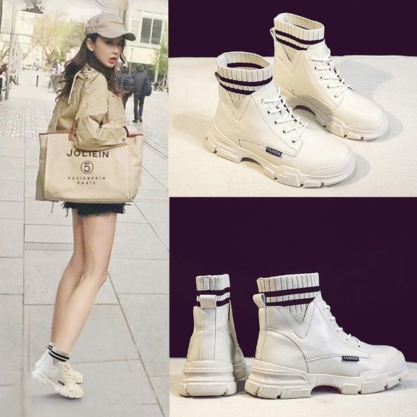 

boots women shoes army combat lace up fashion black sock platform leather ankle botas mujer