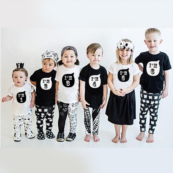 

im 1 2 3 4 5 6 years birthday kids t shirt boys girls cotton print party short sleeve baby, Blue
