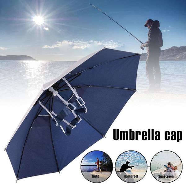 

outdoor hats 25.5" umbrella hat foldable head cap hands-sun protection for hiking camping fishing sport, Black;white