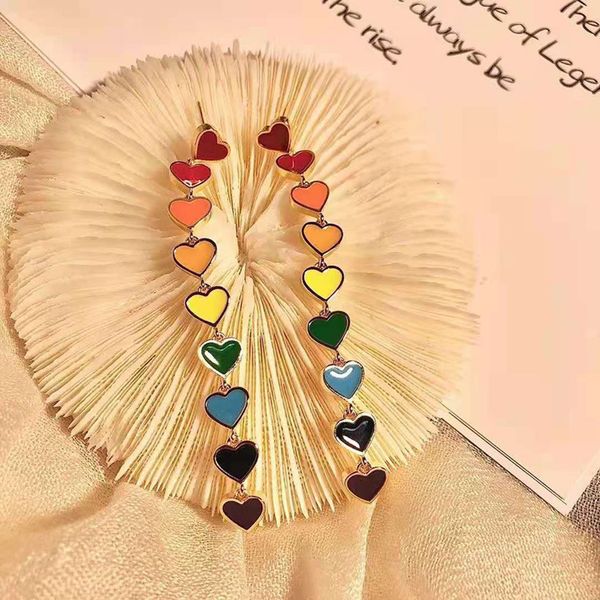 

special offer 70% off s925 silver needle competition family cellin color love earhook red heart-shaped gutta percha enamel long earrings liv, Golden;silver