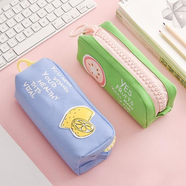 

fruit canvas large capacity pencil bag fresh zipper case box school supplies office bags