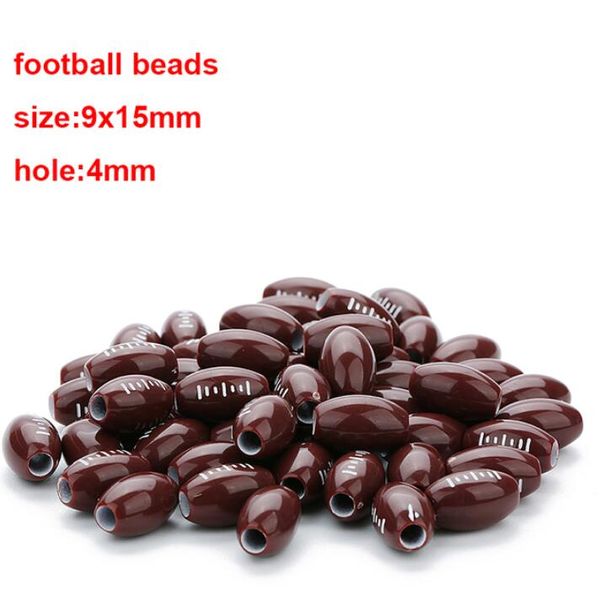 50pc/lote 15x9mm Brown Rugby Football Acrílico Sport Sport Ball Spacer Conta de 4 mm de orifício para colar de pulseira Diy Jewelry fabricação