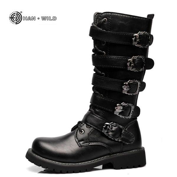 Stivali da moto da uomo invernali Moda Punk Rock a metà polpaccio Scarpe da uomo in pelle PU Nero Stivali casual alti da uomo 210902