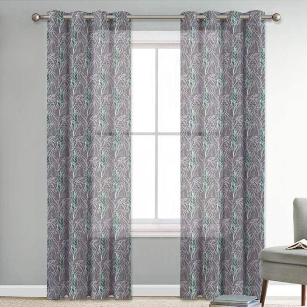 

leaf patterned voile panel bedroom nature printing look linen sheer country style decor curtains for livingroom curtain & drapes