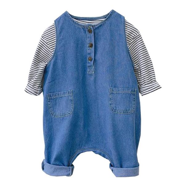 

trousers baby fashion overalls solid color spring autumn girls boys denim jumpsuit kids loose clothes infant pants, Blue