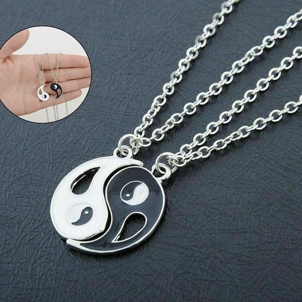 

pendant necklaces 2pcs/set couple chinese tai chi gossip banish bad luck charm chainnecklace jewelry lovers valentine's gift &, Silver