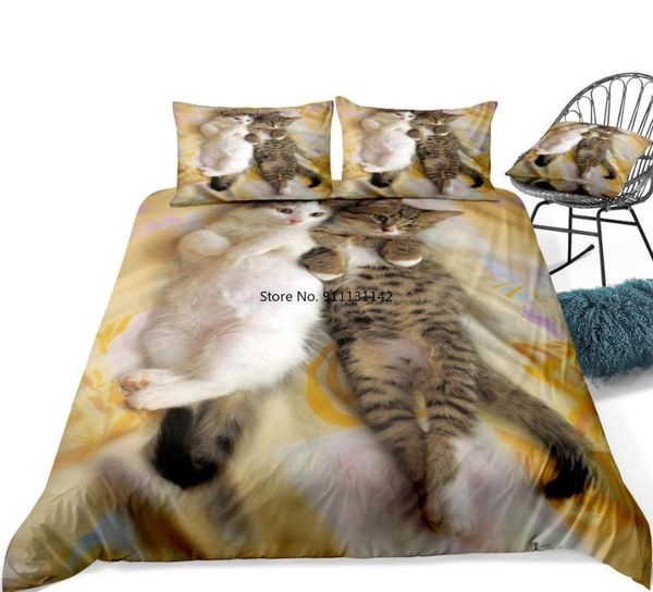 

bedding sets 3d cats duvet cover set kitten siblings lying beside sleepy heads animal quilt pet  bed yellow dropship