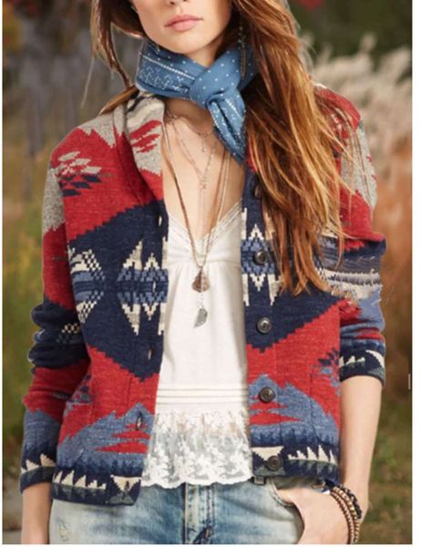 

autumn winter christmas geometric print loose jacket coat, Black;brown