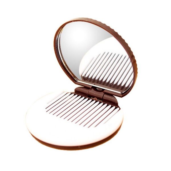 

chocolate cookie shaped design with comb lady women makeup tool pocket mirror