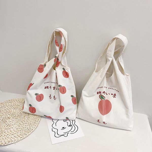 

evening bags cute peach print canvas shoulder shopping fashion women tote casual ladies large capacity handbags