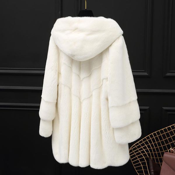 

women's fur & faux winter natural real mink whole coat hooded white, Black