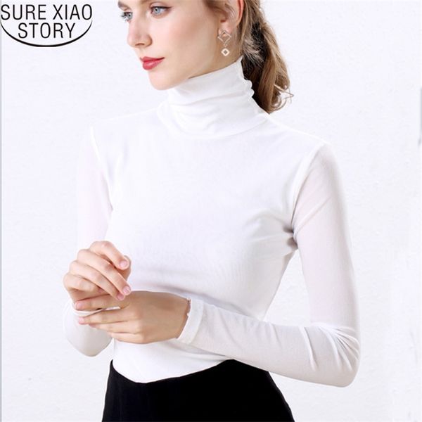 

fashion plus size women's clothes fall korean solid long sleeve turtleneck slim women blouse shirt chemisier femme 5912 50 210506, White