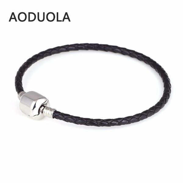 

charm bracelets stainless steel classic clip with colors genuine leather diy bracelet for metal glass european beads charms, Golden;silver