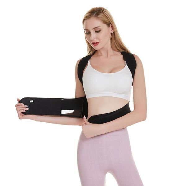 

back waist posture corrector adjustable men women correction belt shoulder lumbar brace spine support vest, Black;blue