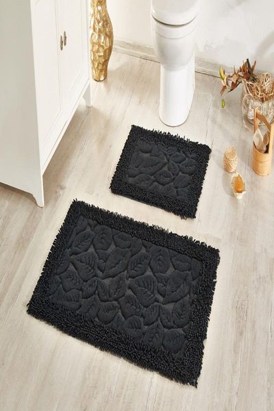 

bath mats 2-piece cotton toliet set mat leaf black st02365