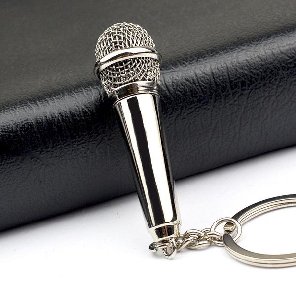 

keychains keychain creative metal simulation microphone trinkets pendant for backpack decoration car key ring holiday gift, Silver