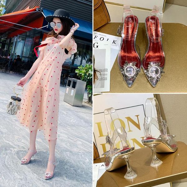 

linglewei spring and summer women's super high heels crystal fashion square heel elastic band sandals, Black