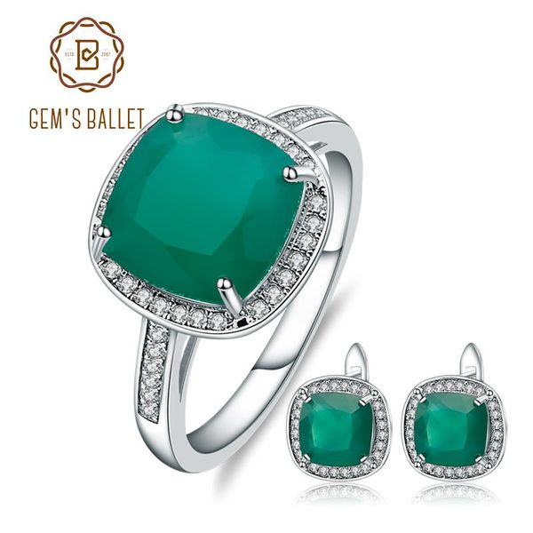 

bracelet, earrings & necklace gem's ballet 9.62ct natural green agate stud ring set 925 sterling silver gemstone fine jewelry for women, Black