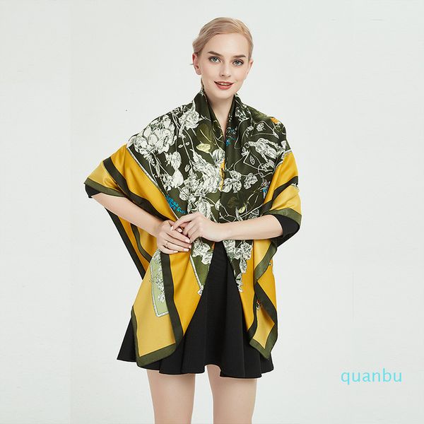 

2021 brand twill silk women exquisite print bird shawl 130cm big size square bufanda pashmina ladys foulard beach scarf, Blue;gray
