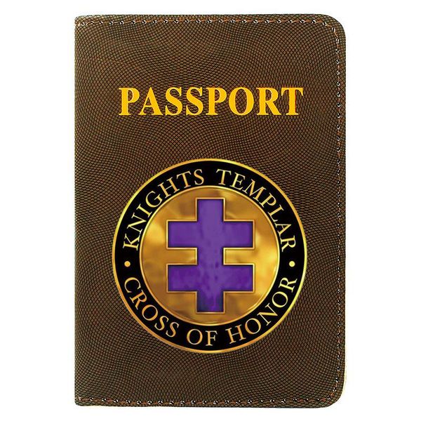 

card holders knights templar cross of honor printing passport cover pu leather travel id holder pocket wallet bags, Brown;gray