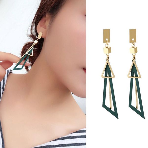 

dangle & chandelier creative korean long triangle geometric tassel swing drop earrings for woman fashion jewelry, Silver