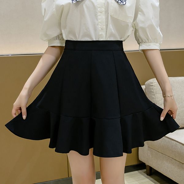 

casual dresses chiffon skirt ruffles a-line mini zipper short skirts summer slim black woman womens clothing empire jupe femme jw, Black;gray