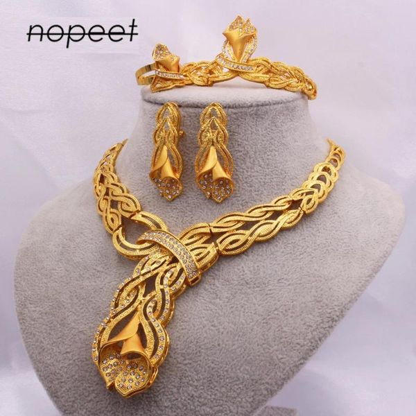 

earrings & necklace dubai gold jewelry set african bride wedding bracelet earring ring four piece, Silver