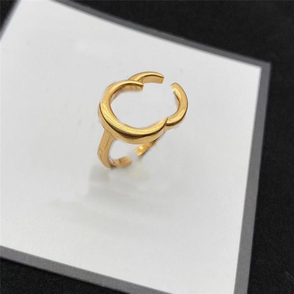 Кольца в стиле ретро с двойными буквами, дизайнерские кольца в европейском и американском стиле, регулируемые ювелирные изделия с золотыми кольцами