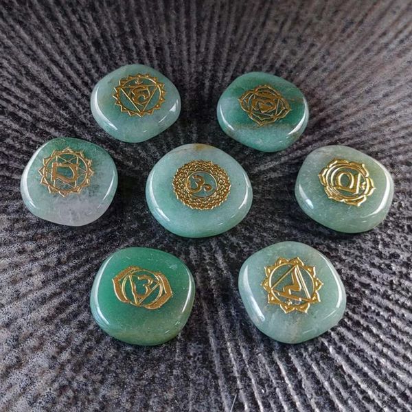 Bomboniera Avventurina verde naturale Giada Pietra Sette chakra Simboli colorati per la casa Decorazione Ornamento Artigianato W6h2