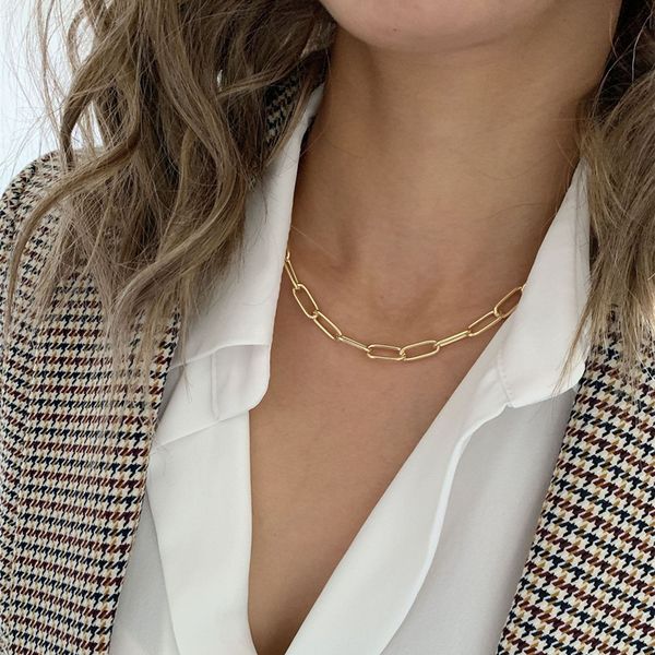 

designs punk simple womens neck chain kpop choker necklace gold color goth chocker jewelry on the neck pendant collar for girl, Golden;silver