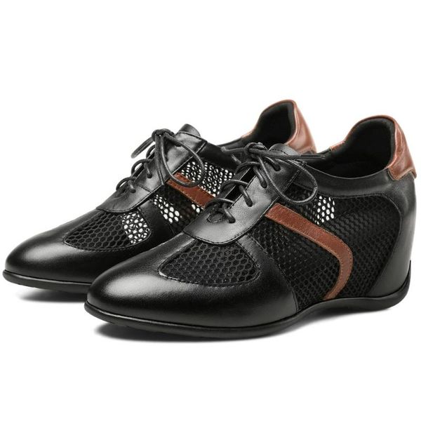 

boots summer platform oxfords women lace up cow leather wedges high heel ankle female round toe fashion sneakers casual shoes, Black