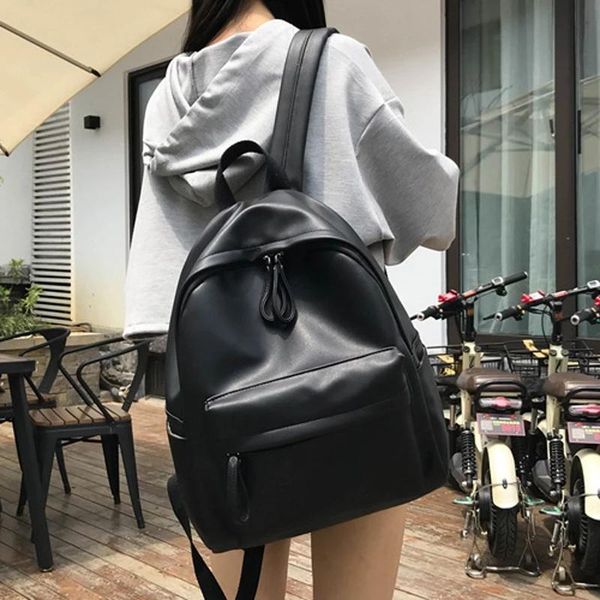

backpack fashion women's sen series solid color simple and versatile pu soft leather ins style