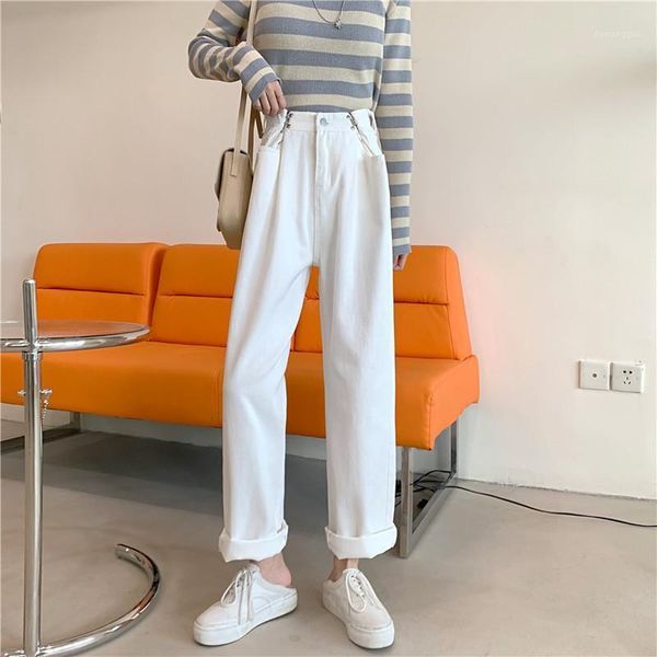 

women's jeans women's women autumn korean version pants solid color retro high waist slimming adjustable straight casual, Blue