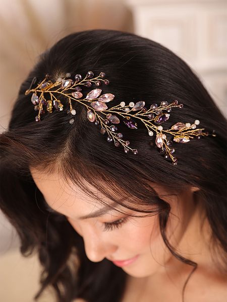 

purple wedding headband crystal rhinestone romantic bridal accessories noble women hair ornaments hair bride to be jewelry, Silver