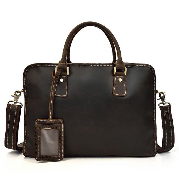 

briefcases men's crazy horse leather briefcase retro commuter handbag business shoulder messenger bag 15 inch computer