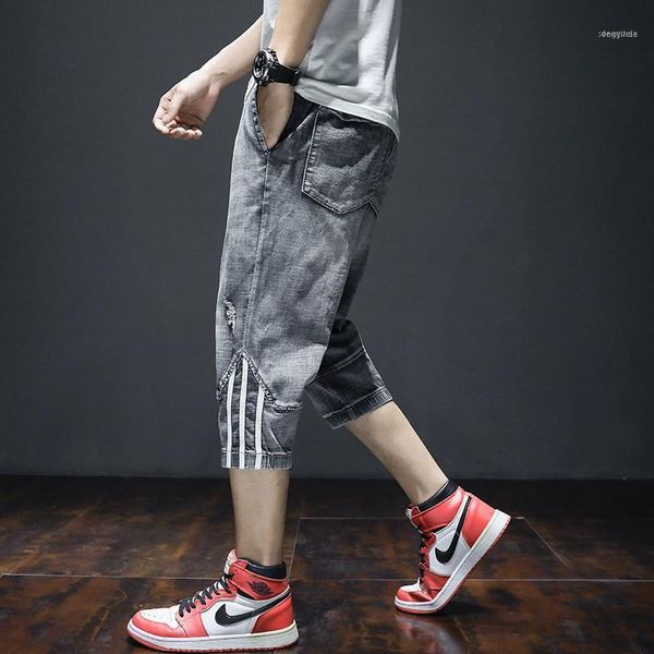 

men's jeans wholesale 2021 fashion casual denim shorts summer thin hole korean loose straight teenagers brand cropped pants men1, Blue