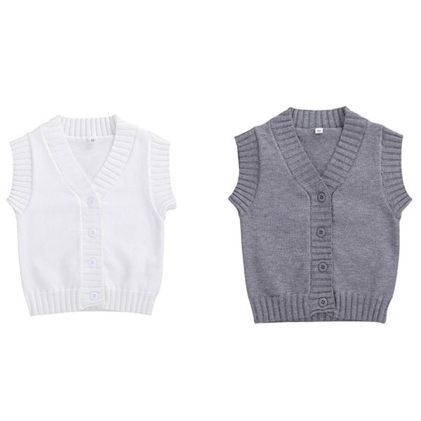 

3m-3t newborn infant girl boy v-neck cardigans knit fall sleeveless sweater button down anti-pilling autumn babys vest, White