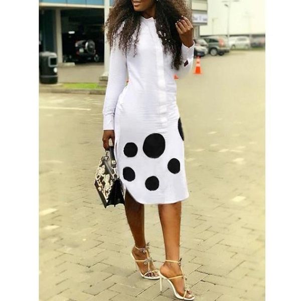 

casual dresses for women dashiki polka dot african clothes summer white black printed retro bodycon dress, Black;gray